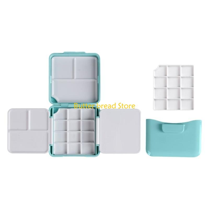 W89C Watercolor Paint Palette with Paint Brush Washer 12 Well Folding Paint Palette Case Portable Acrylics Paint Palette Box