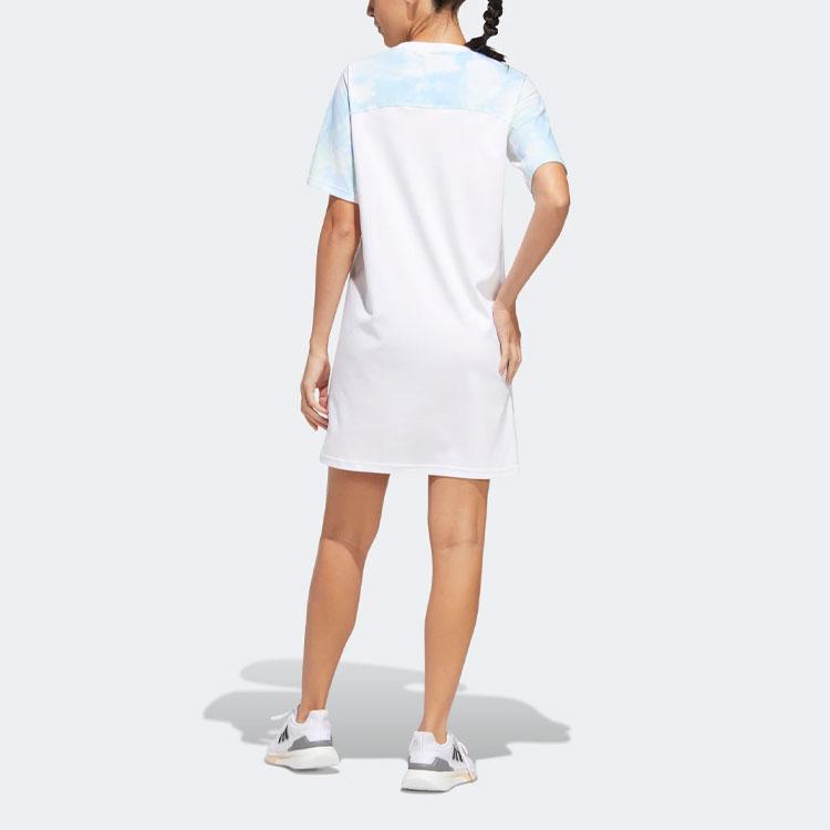 Adidas Met Long Tee Letter Logo Print Sports T-Shirt Dress Women Dress White HF2476