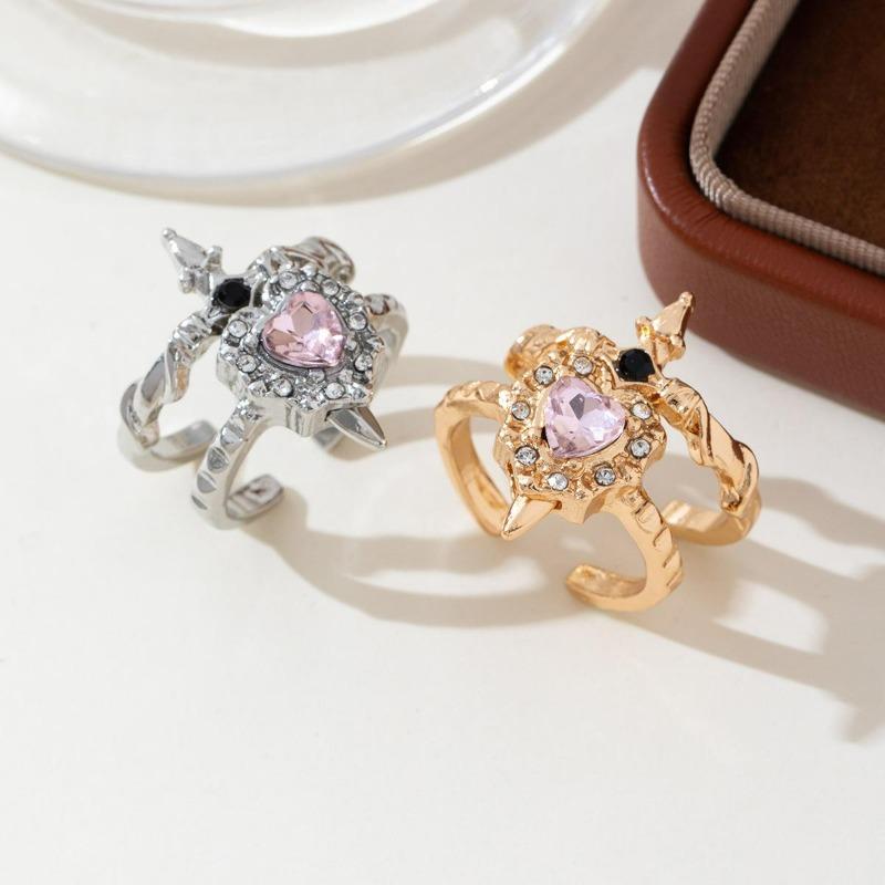 Bague S Style Punk Zircone Rouge Flèche Traversant Un Cœur Exquis Ensemble de Bijoux Mode Couple Hommes Femmes Décor Quotidien Cadeau de Fête