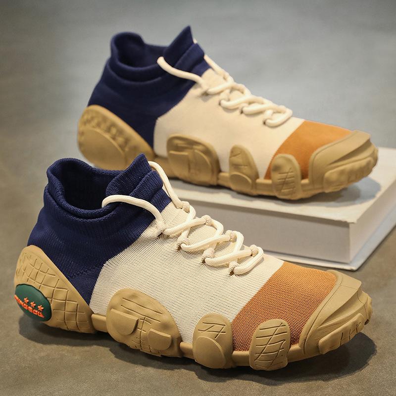 Vår Sommer Nye Sko for Menn Pustende Strikk Casual Sokkesko Blandede Farger Fritidssportssko Ungdom Slip-on Sneakers
