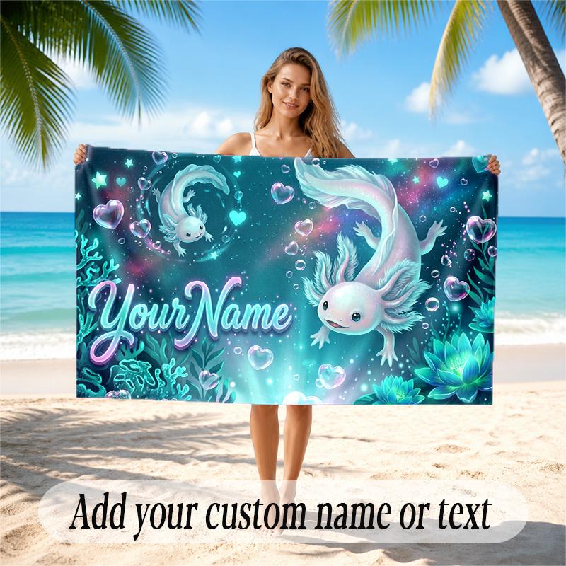 Underwater Fish Theme Quick Dry Beach Towel Custom Name Text Print Large Sand Resistant Towel Beach Vacation