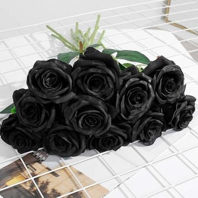10 stücke Künstliche Rosen Künstliche Latex Real Touch Rose Blume Braut Hochzeit Bouquet Für Home Dekorationen Gefälschte Blumen Schwarze Rosen