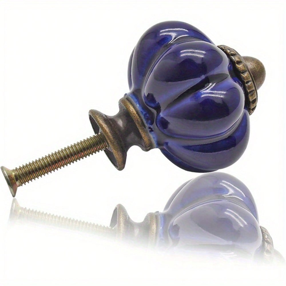8pcs Cobalt Blue Ceramic Knobs, Pumpkin Cabinet Knobs, Vintage Dresser Knobs, Vintage Drawer Pulls with Screws for Closet Drawers Cupboard Cabinets
