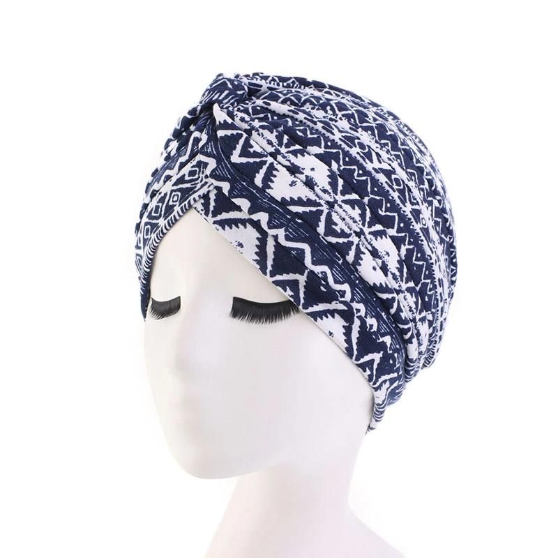 Indian Turban Muslim Women Hijab Floral Printed Hat Cancer Chemo Cap Islamic Hair Loss Cover Beanie Bonnet Head Scarf Pleated