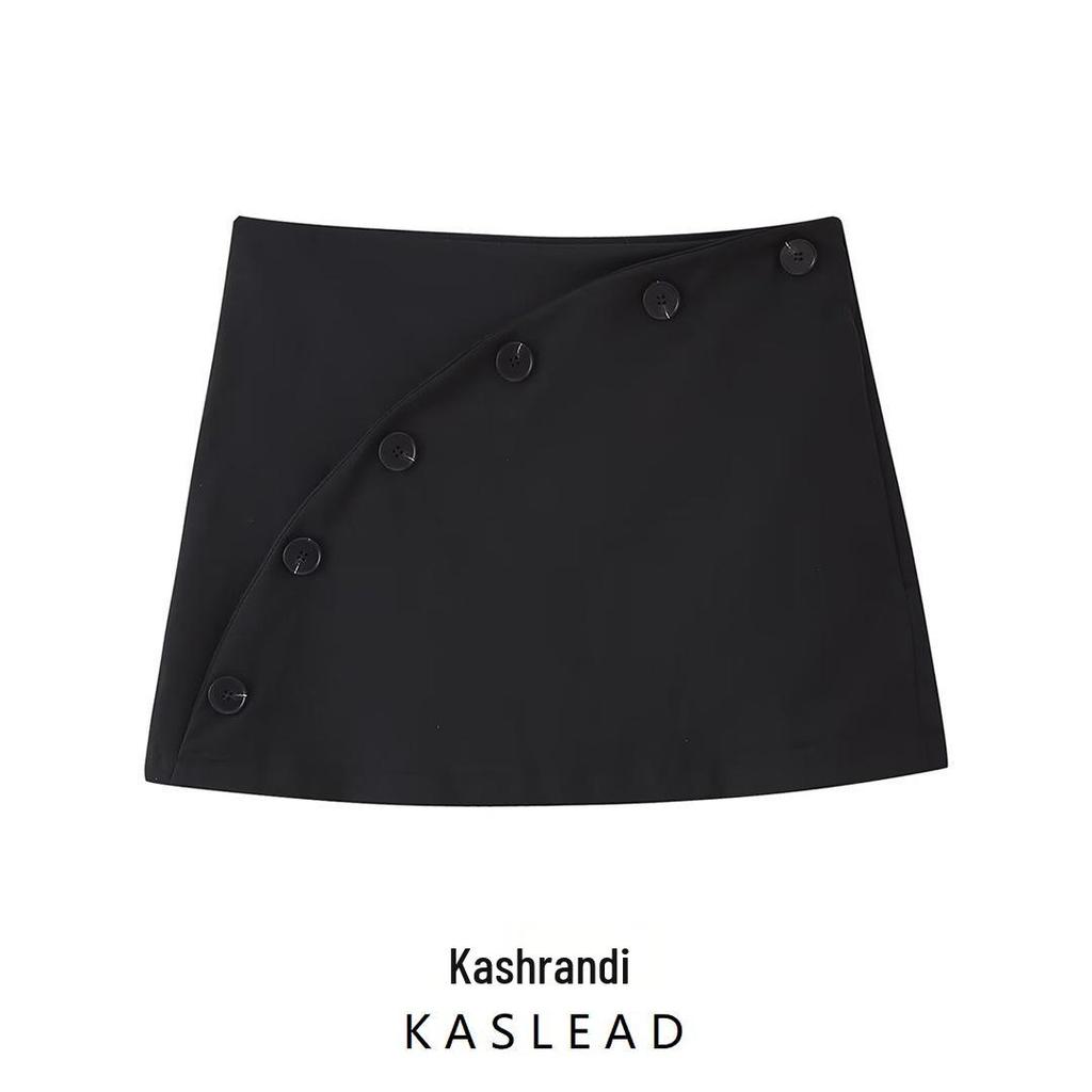 Spring 2025 Women's Double-Breasted Skirt Pants with Button Detail