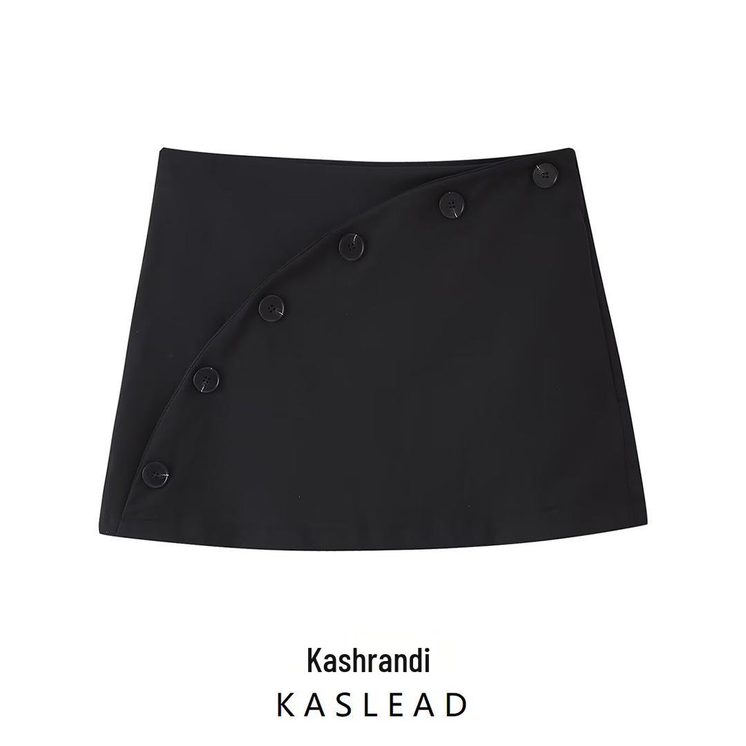 

Spring 2025 Women s Double-Breasted Skirt Pants with Button Detail L чорний