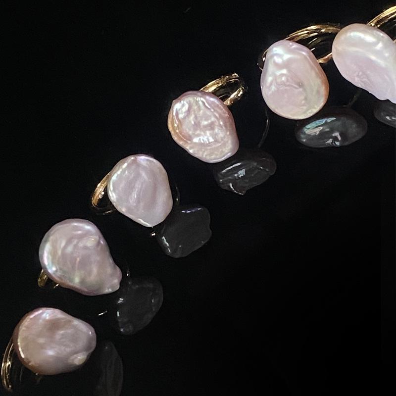 18K Gold-Plated Baroque Pearl Ring, Niche Design, Simple Style