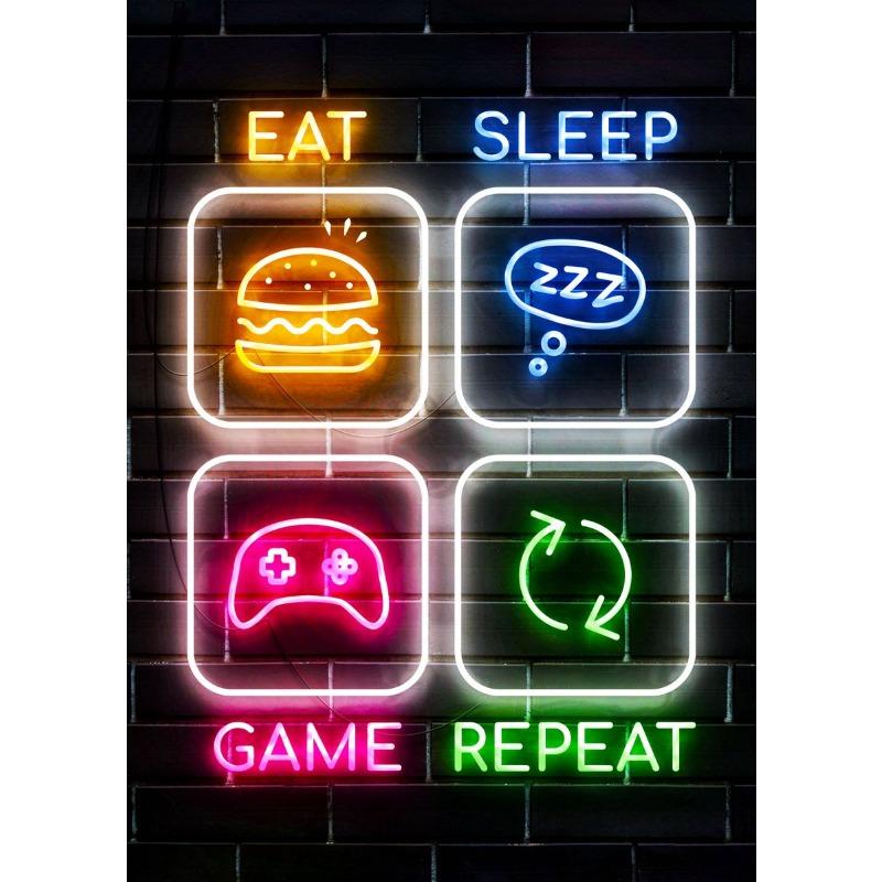 Gaming Colorful Line Art Poster Canvas Printing Decor Play Game Quotes Wall Decor for Gaming Room Boys Room Decoration Line Art