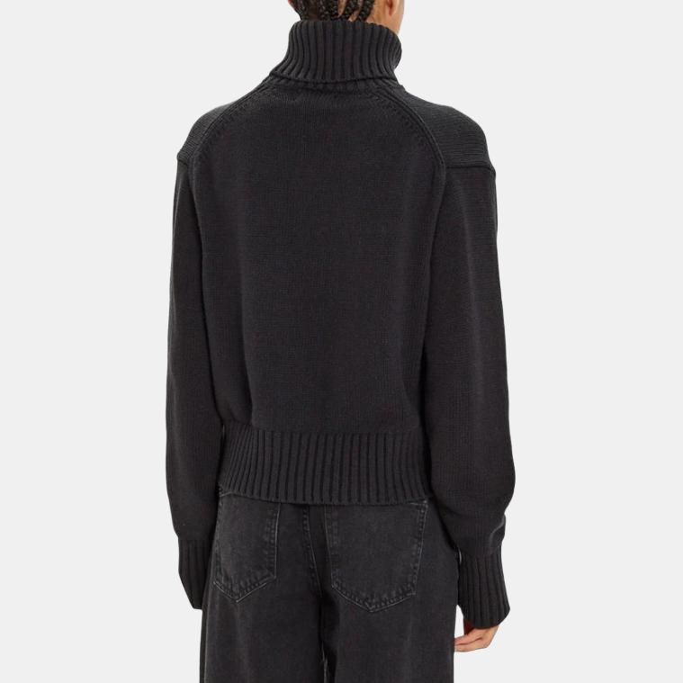 Calvin Klein Logo Embellished High Neck Fitted Long Sleeve Sweater Women sweater Black J20J224229-BEH