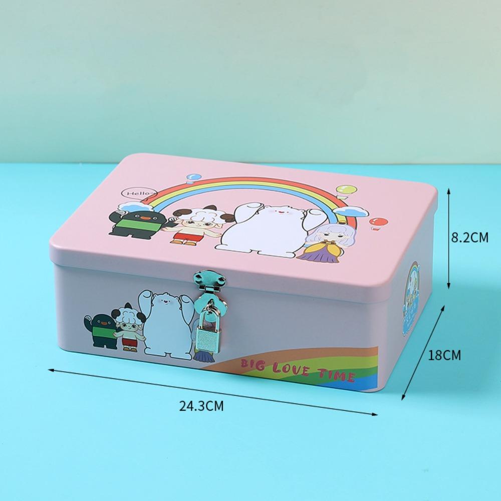 Vintage Tinplate Box Cartoon Print Empty Box High Quality Desktop Storage Case Household