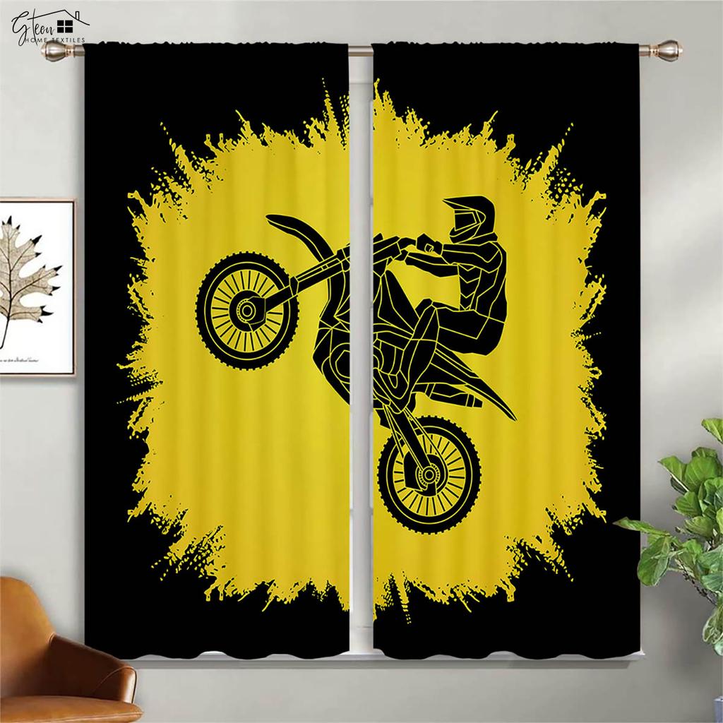 Cool Motocykl 3D Tištěné Závěsy Retro Motocykl Industriální Styl Ložnice Obývací Pokoj Kapsa na Tyč Dekorační Závěsy 2 Kusy