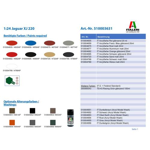 Italeri 1/24 Scale Jaguar XJ 220 Plastic Model Kit (Includes Japanese Instructions) IT3631
