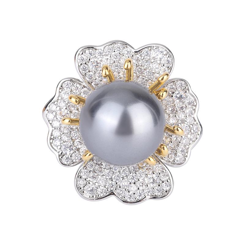 Schmuck Kupferboden Vergoldet Goldintarsien Weiße Perle Licht Staubblatt Diamant-Intarsien Ring 14Mm