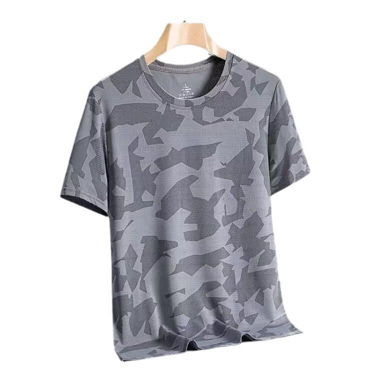 Ice Silk Men's Summer Casual Camo Round Neck Pullover Quick Drying T-shirt Summer Top Casual Quick Drying Sports T-shirts