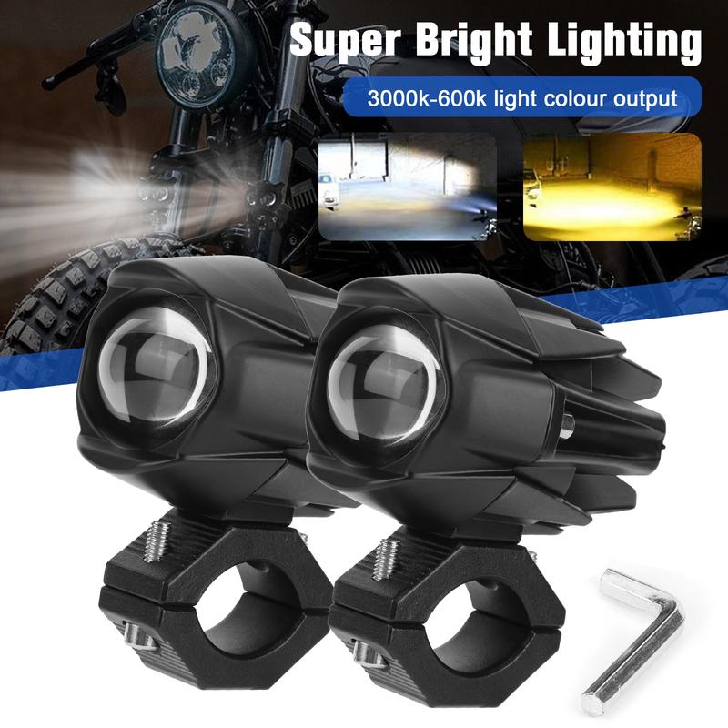 2Pcs LED Motorcycle Spot Light Waterproof Auxiliary Motorcycle Headlight with Mount Brackets Universal Fit for Motorcycles