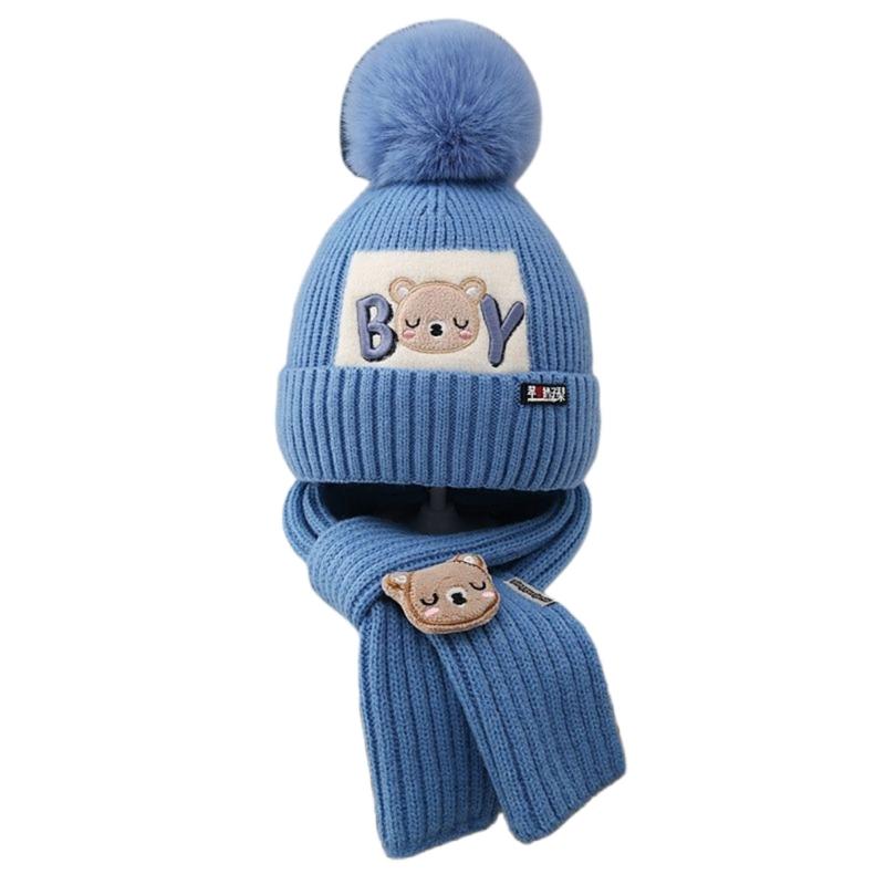 Cappello e Sciarpa Caldi Invernali Cappello e Sciarpa per Bambini Cappello-Sciarpa Ispessito Cappello Berretto Elastico con Pompon per Bambini 1-6 Anni