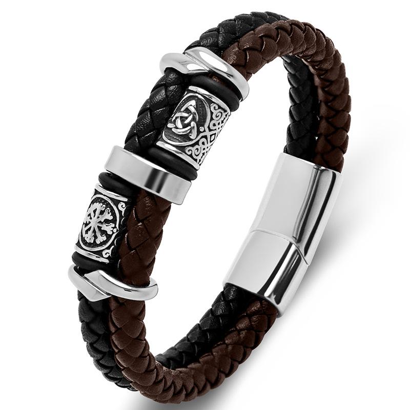 Bracciale Vikingo Fatto a Mano in Pelle e Acciaio Inossidabile per Uomo Accessorio di Moda