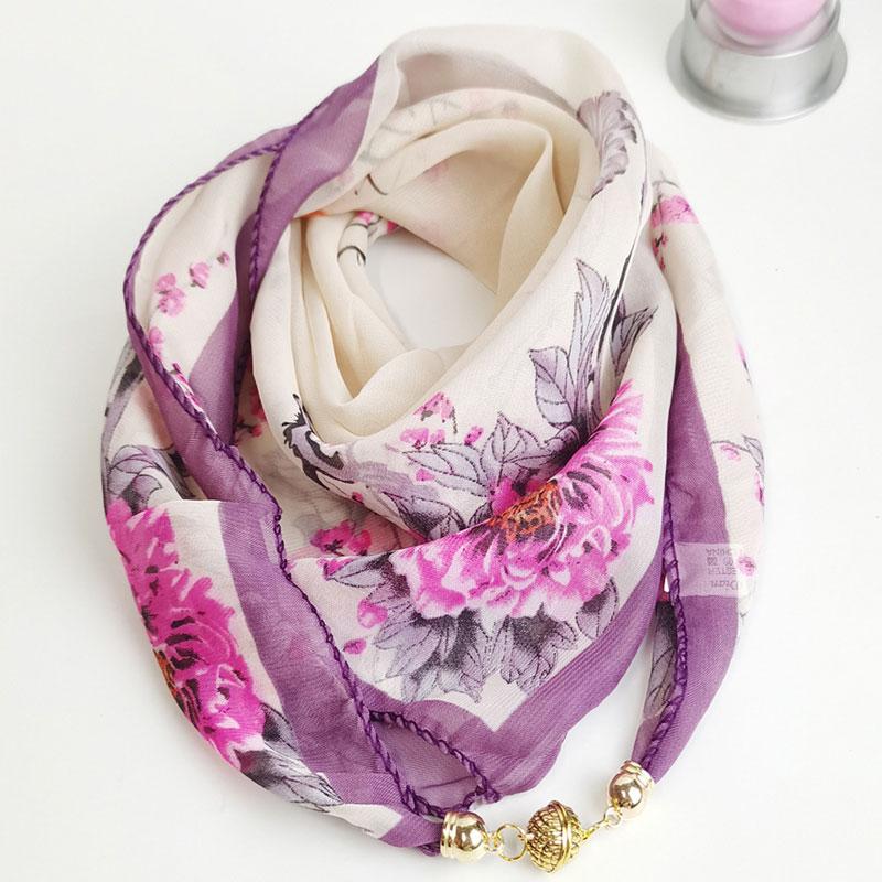 1Pc Scarf Versatile 65CM Fashion Magnetic Clasp Gift Neck Scarf Sweet Printed Chiffon