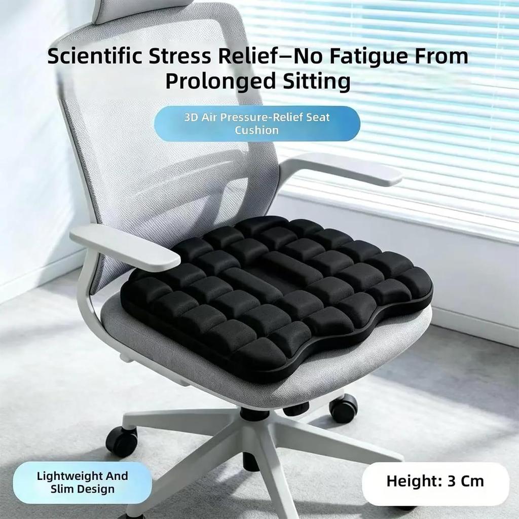 Inflatable Seat Cushion Adjustable Air, Multi-Cell Press-to-Inflate Pad, Contoured Black Polyester for Vehicle C