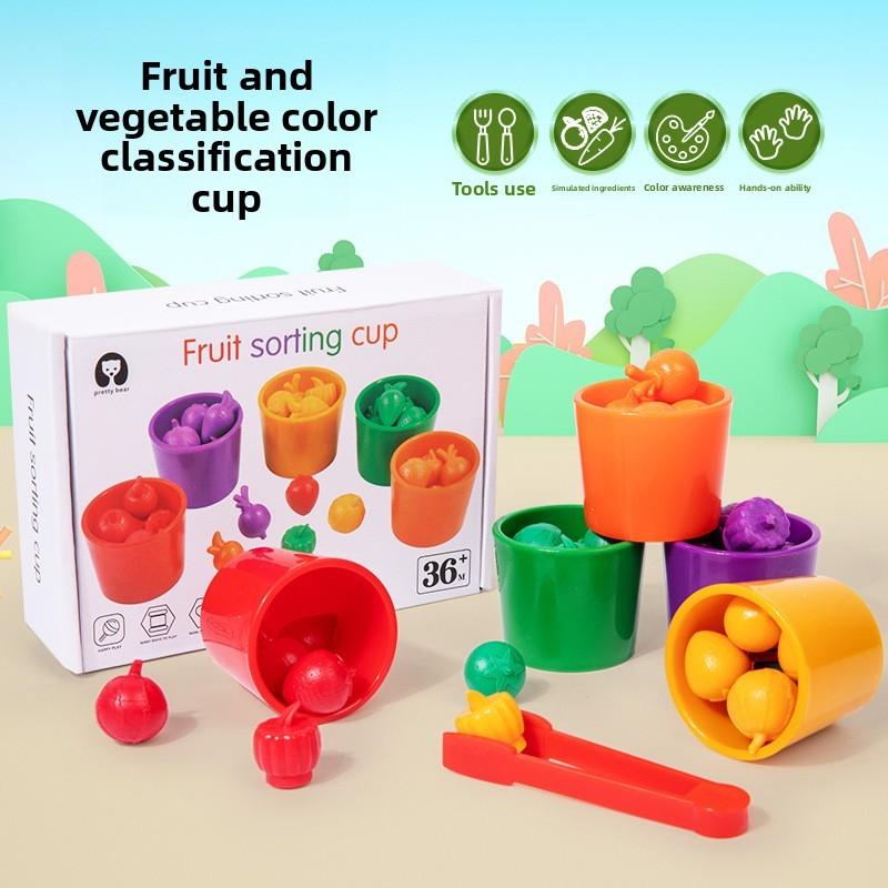 Recognition Wooden Color Fruit Vegetable Sorting Cup Educational Children Toy
