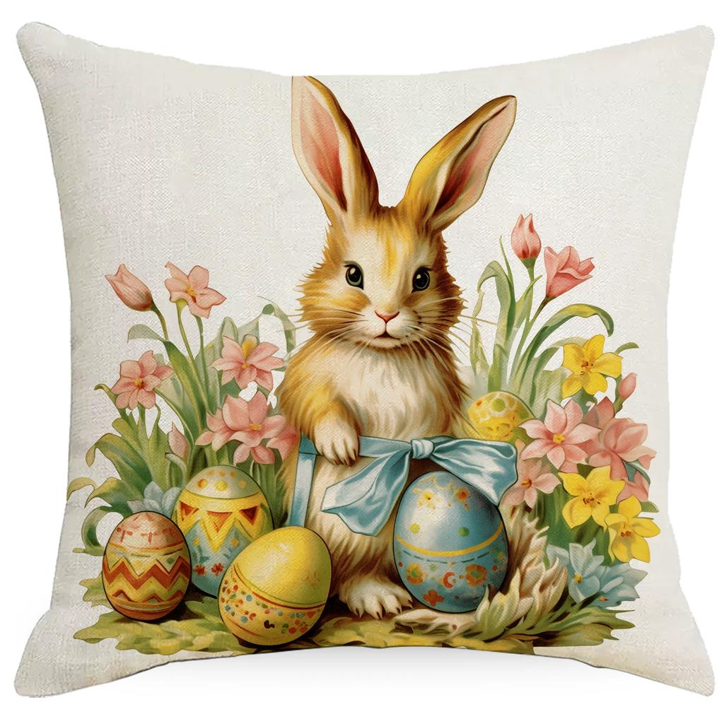 New Fashion Easter Cartoon Rabbit Easter Egg Pattern Series Cushion Cover 45cm Printed Home Decoration Sofa Pillowcase
