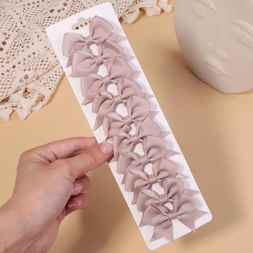 10Pcs/Set Solid Color Grosgrain Ribbon Hairpins for Kids Bows Hair Clips Boutique Handmade Headwear Girls Baby Hair Accessories