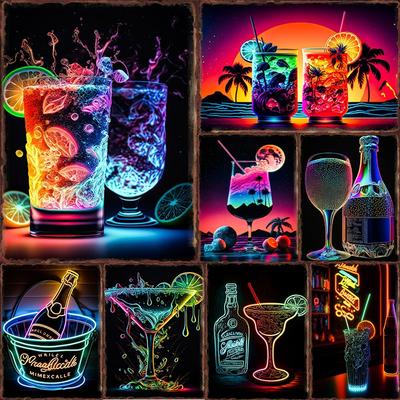 Pivo Neónový Efekt Kovový Plechový Značka Plagát Bar Klub Pohovka Pozadie Železná Doska Spálňa Nástenná Maľba Ovocná Šťava Obývacia Izba Dekorácia
