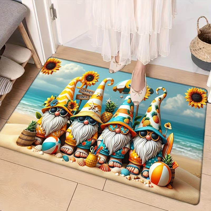 Sommer Strand Gnom Flanell Fußmatte Teppich, Saugfähig Rutschfest Maschinenwaschbar für Küche Wohnzimmer Schlafzimmer Badezimmer Dekor