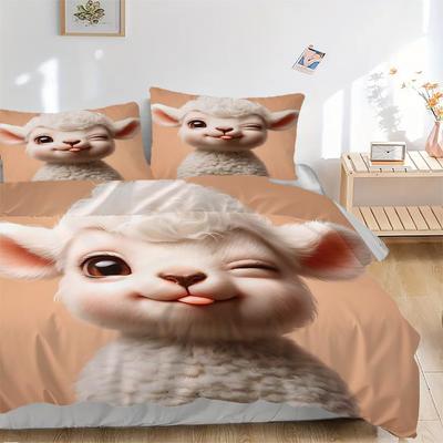3pcs Anime Cartoon Design Sheep Bedding Set - Includes One Quilt Cover and Two Pillowcases (No Core) - Home Decor, Festival Gift, Polyester