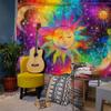 Hippe Boho Sun And Moon Tapestry, Trippy Colorful Tapestries Mystic Aesthetic Burning Sun Moon Wall Hanging Blanket For Bedroom