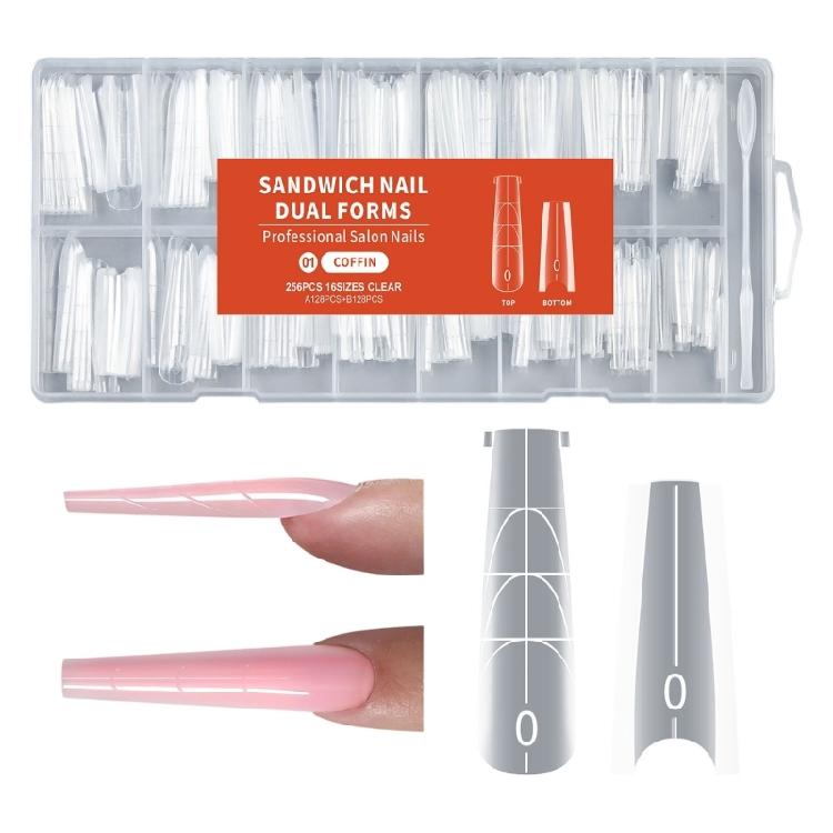 256Pcs Sandwich Plastic Nail Extension Forms Quick Easy No Paper Backing for Salon and Personal Styling