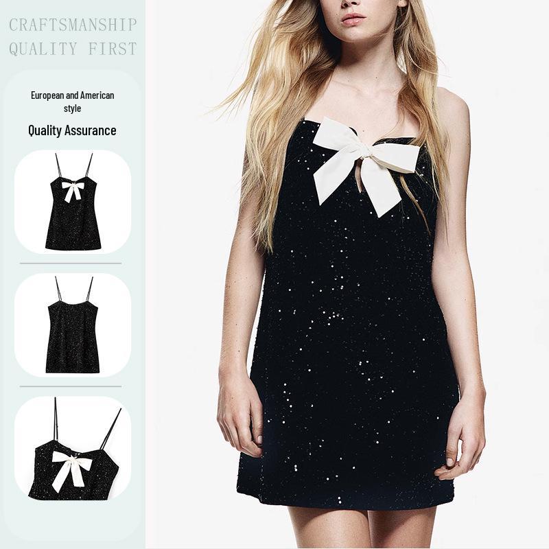 2024 Retro Sleeveless Slim Fit Bow Camisole Dress for Women – Short Skirt