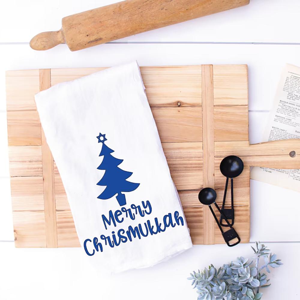 Merry Chrismukkah Kitchen Towel Christmas Hanukkah Holiday Gift Towel Je Holiday New Year Home Table Decor Flour Sack Towel