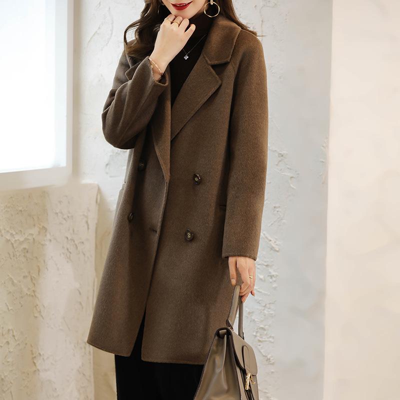 

Шерстяная куртка женская осень и зима новая корейская версия темперамент костюм воротник утолщенная средняя и длинная шерстяная куртка 2XL