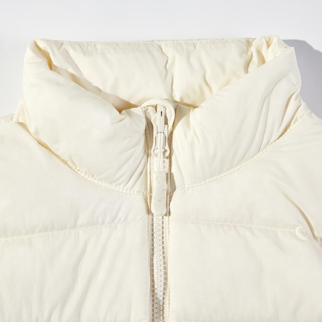 LiNing Fitness Series Solid Color Loose Stand Collar Zipper Down Jacket Women Outerwear Champagne-White AYMU112-1