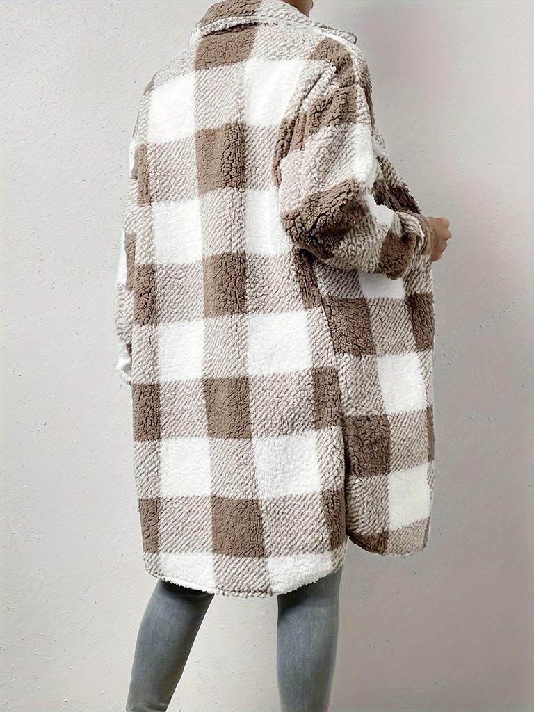 Women's Double-Sided Plush Plaid Lapel Cardigan Coat - Autumn/Winter Collection