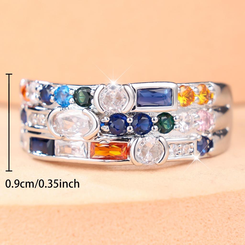 Luxury Female Rainbow Zircon Stone Engagement Square Round Oval Ring Vintage Silver Color Wedding Fashion Jewelry For Women
