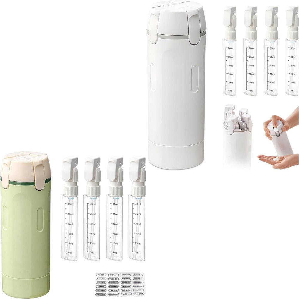 4-in-1 Reisflesjes Navulbaar Draagbare Containers voor Toiletartikelen en Cosmetica voor Shampoo Douchegel Reishouderflesjes 2pcs: white+green