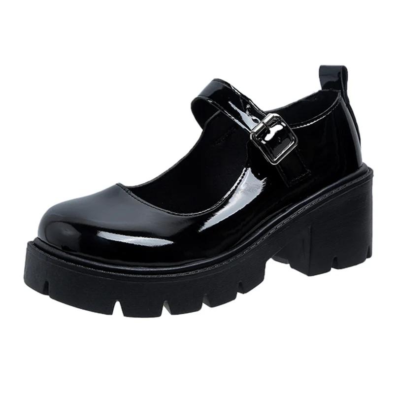 Fashion Comemore Black Ankle Buckle Platform Pumps Japanese Style Patent Leather Mary Jane Shoes Woman Punk Thick Heels Lolita Shoes