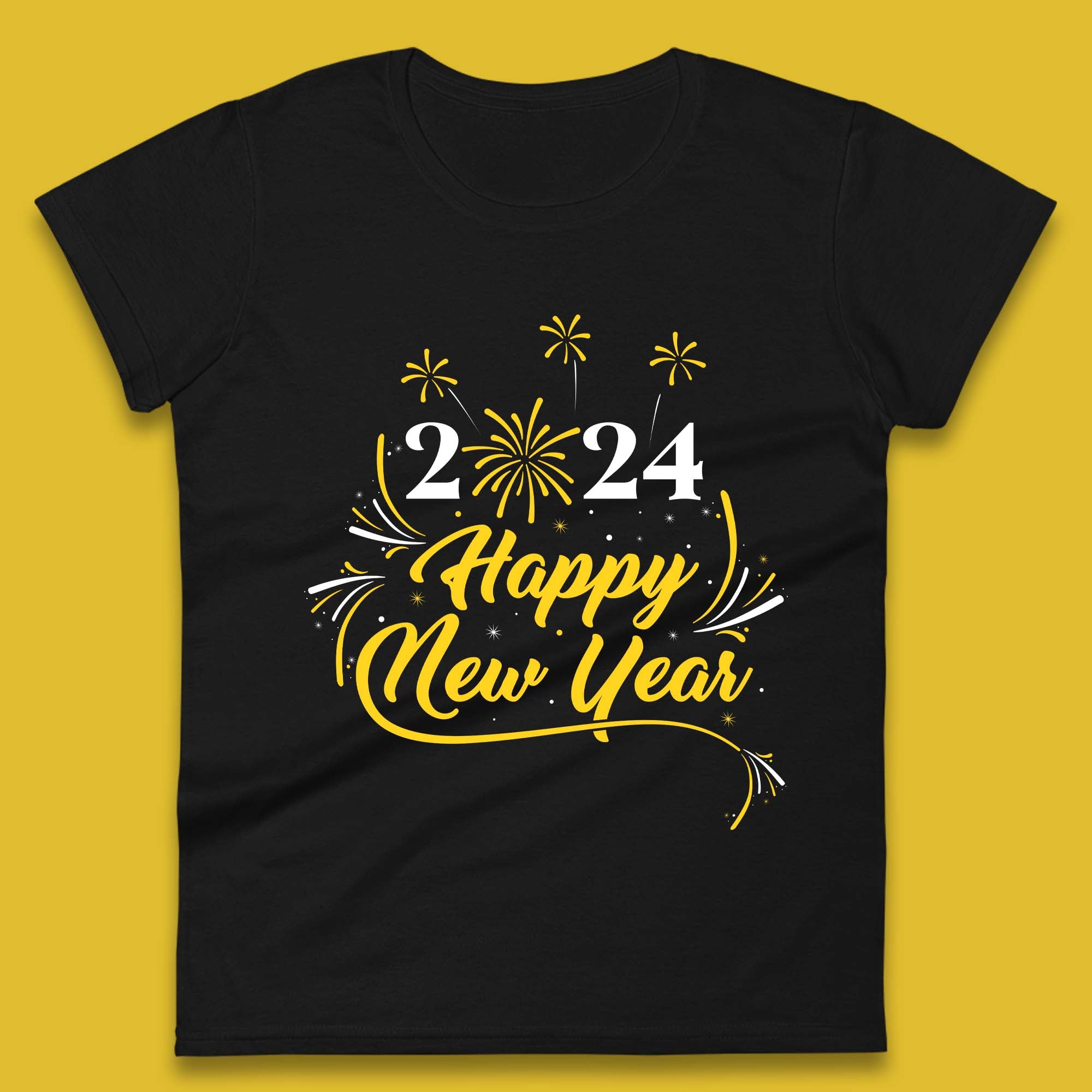2024 Happy New Year Fireworks Womens T-Shirt Mens Tops Tees Unisex S