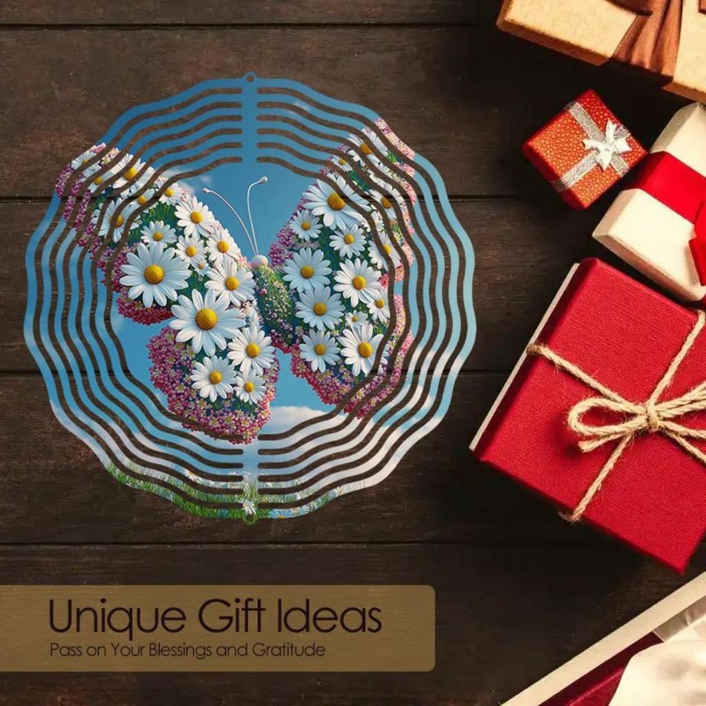 2D Metal Wind Chime with Daisy Butterfly Design for Outdoor Garden Patio Decor No Battery Needed Holiday Gift