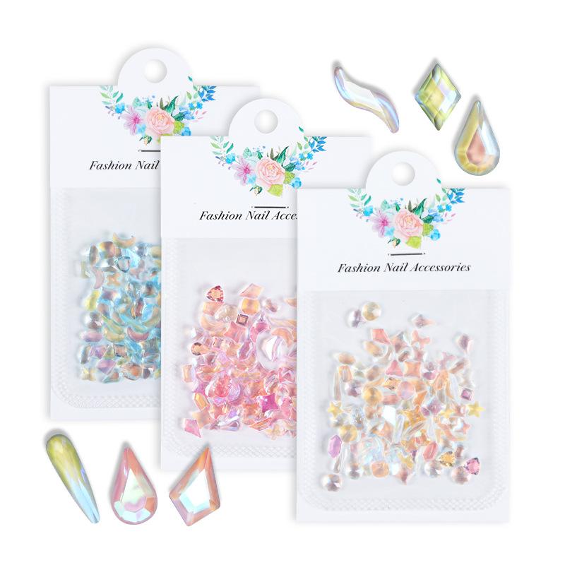 100 st/förpackning Aurora Flatback blandad form Harts Rhinestones Nail Art dekoration