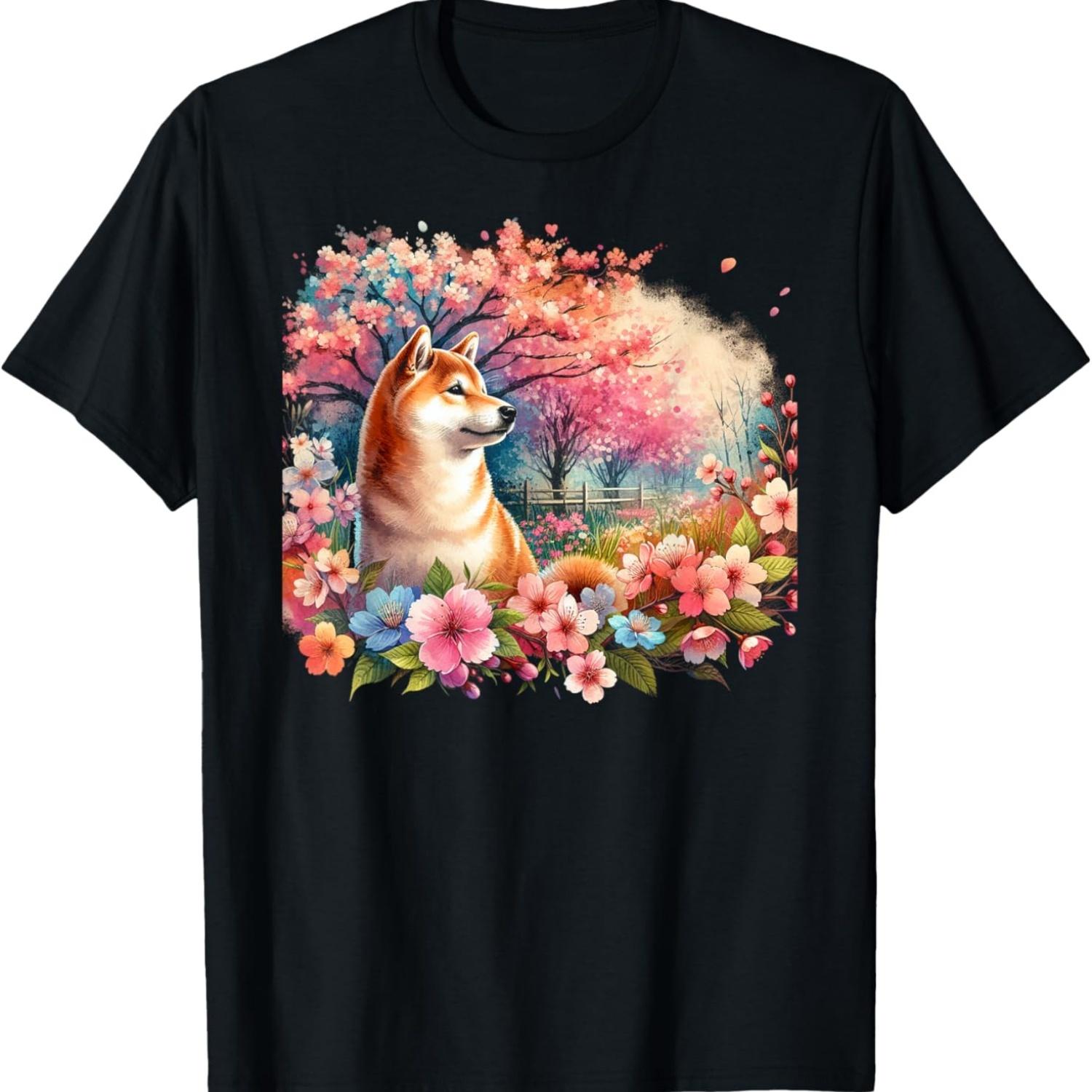 

Shiba Inu at Cherry Blossoms T-Shirt S чёрный