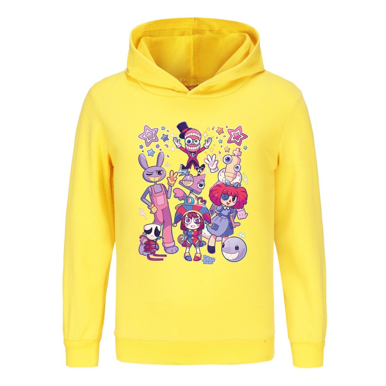 Herbst Neuheiten Kinder Kapuzenpullover Erstaunlicher Digitaler Zirkus Kinder Pullover Hoodie Pomni Aufdruck Alter 4-14 Atmungsaktives Polyester Jungen Mädchen Anime Sweatshirts 110cm yellow