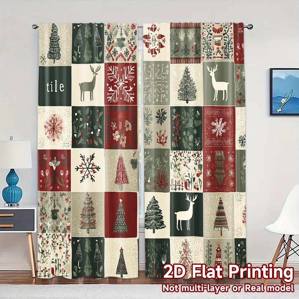 

Set Of 2 Flat Printing Jit Curtains Without Rod Festivetapestry Popular Curtain Fabric Made Polyester Machine Washable W100*H70(CM)-Hooks&1PCS