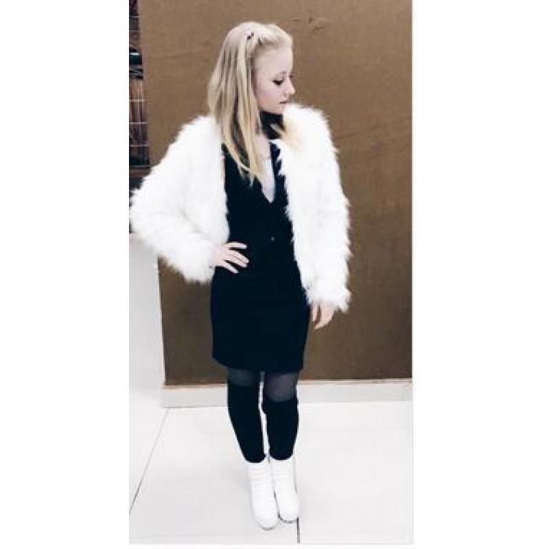 Womens Short Faux Fur Coat Long Sleeve Winter Warm Fluffy Jacket Daily Wear