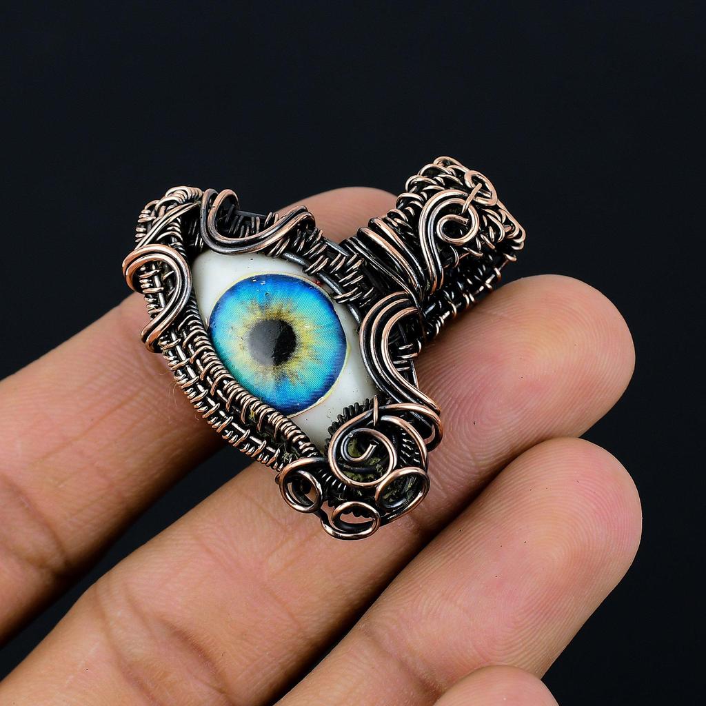 Evil Eye Pendant, 999 Copper Wire Wrapped Gemstone Jewelry, Handmade Pendant, For Mother Day