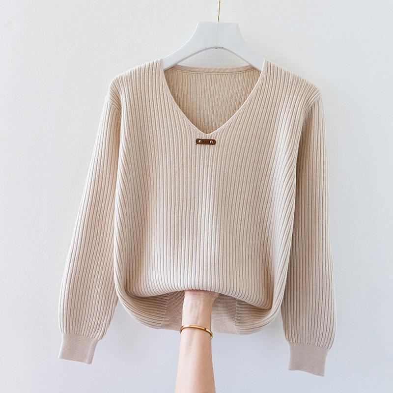 

Autumn Women Sweater V Neck Long Sleeve Knitted Sweaters Solid Basic Casual Jumper Bottoming Pullovers XXS