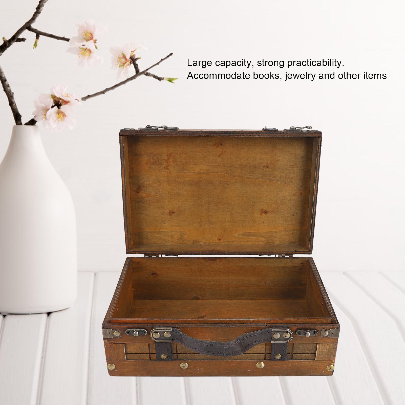 Wooden Chest Wood Storage Trunk Vintage Distressed Wooden Box Exquisite Craftsmanship Alloy Fittings for Home