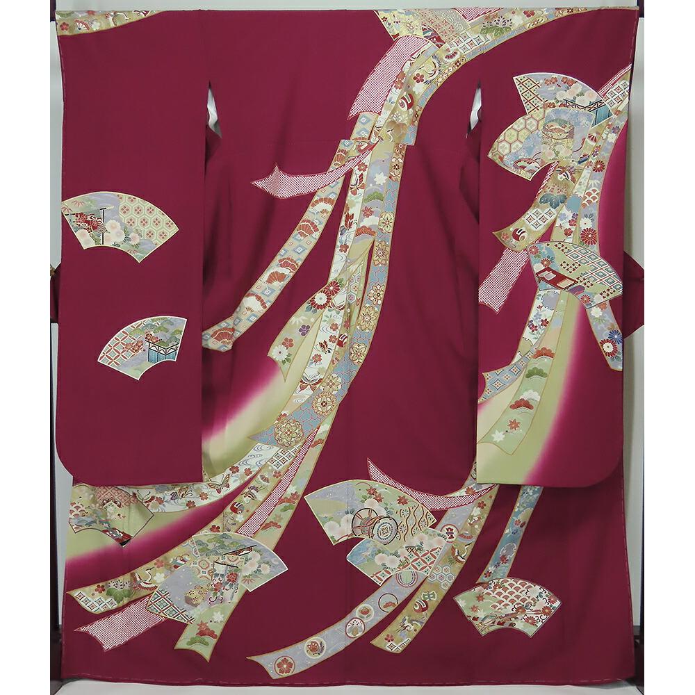 

Foil processing, crepe, pure silk, long-sleeved kimono, wine [Used] Good condition
